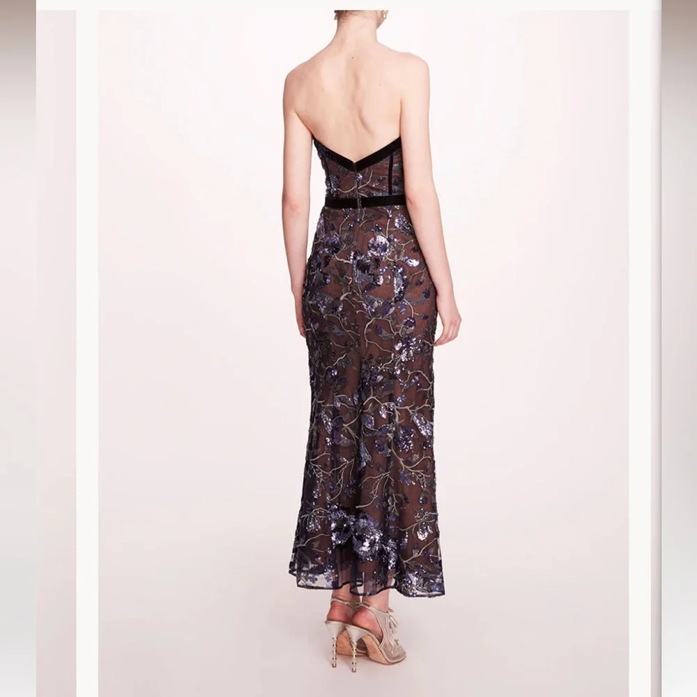 MARCHESA NOTTE***Elegant Black and Blue Strapless Midi Dress**US 4 $795 NWT - Picture 2 of 6